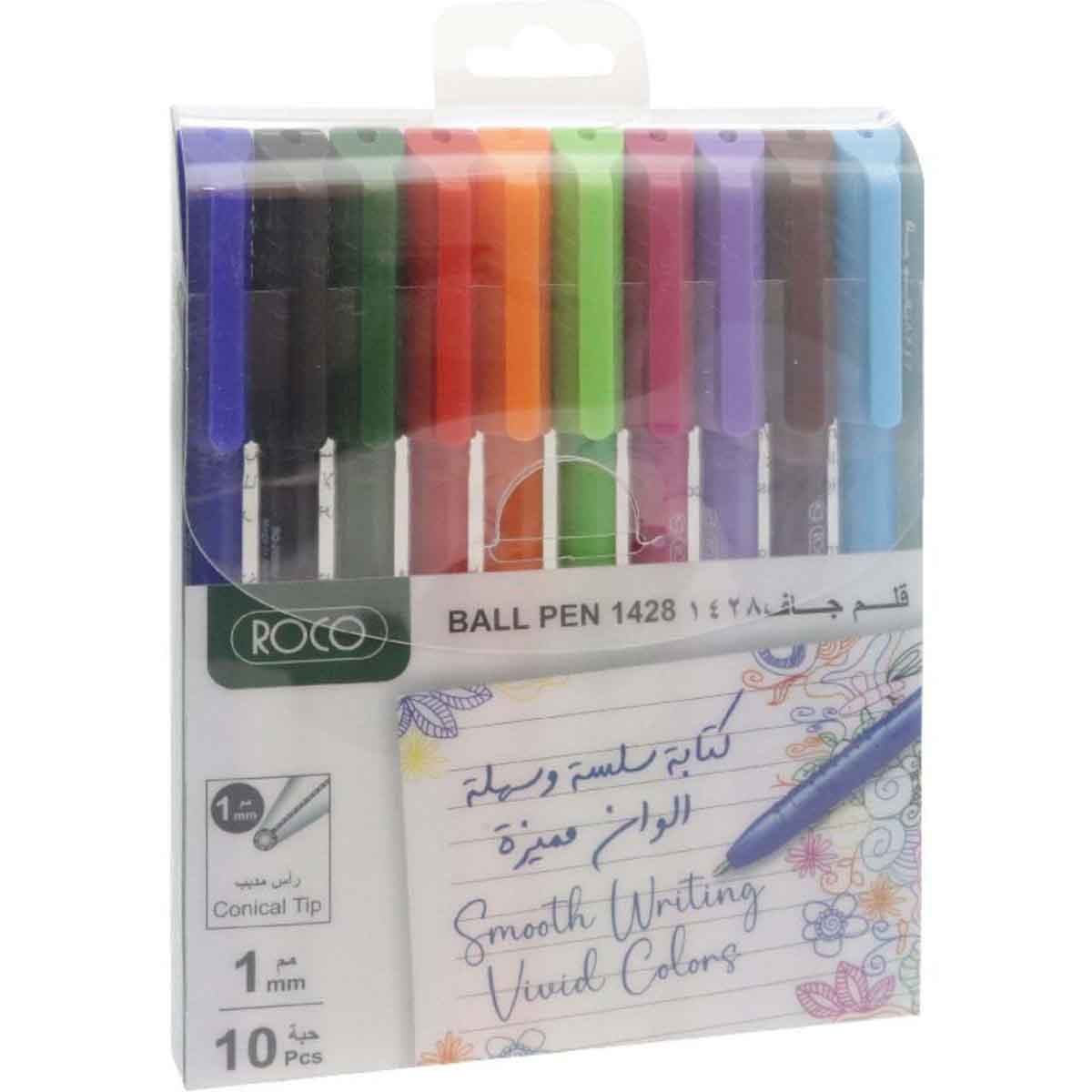Roco 10-Piece 1mm 1428 Assorted Dry Ink Ballpoint Pen Set