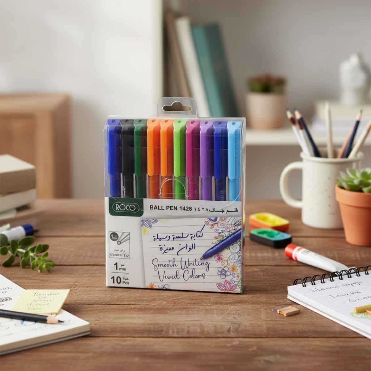 Roco 10-Piece 1mm 1428 Assorted Dry Ink Ballpoint Pen Set