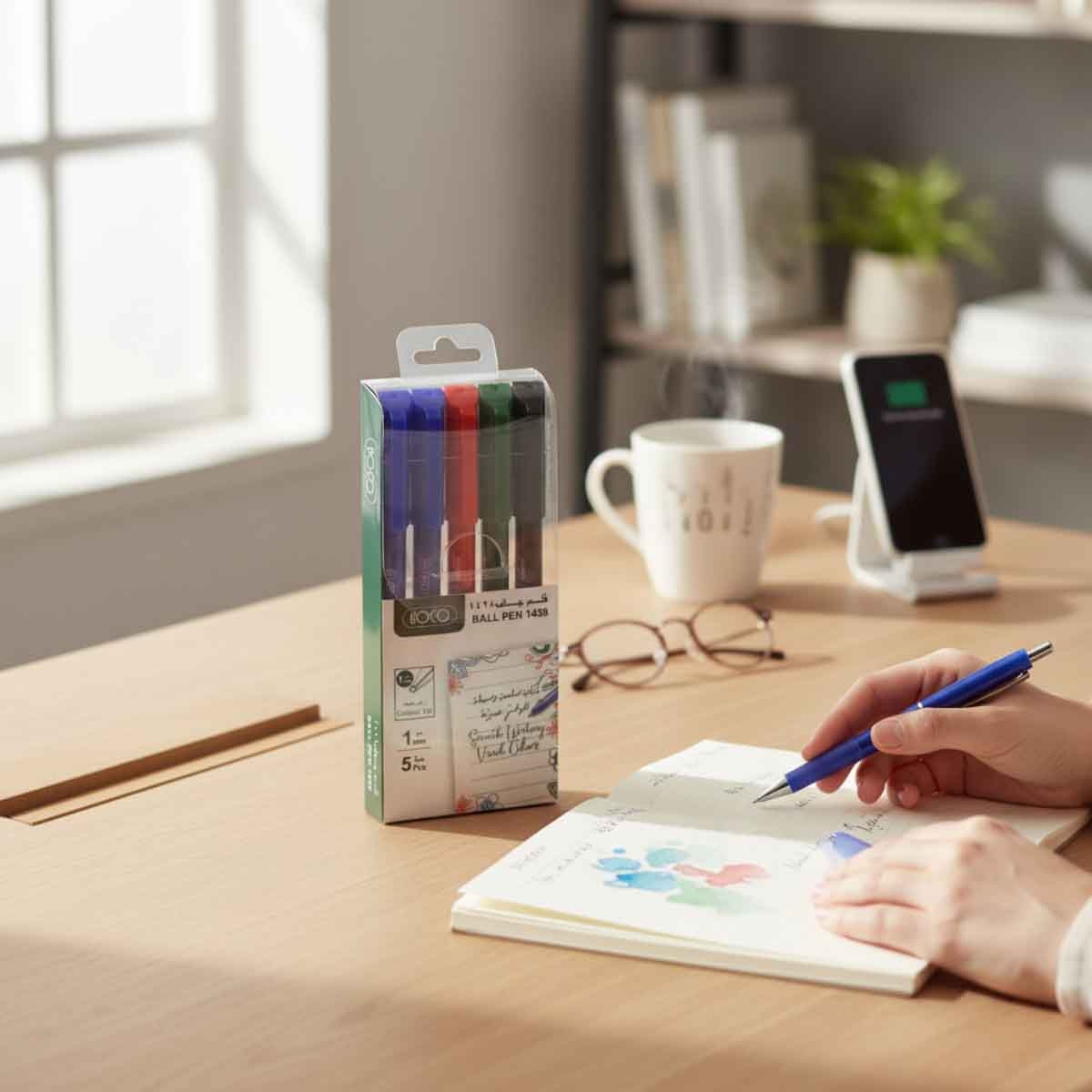 Roco 5-Piece 1mm 1428 Assorted Dry Ink Ballpoint Pen Set