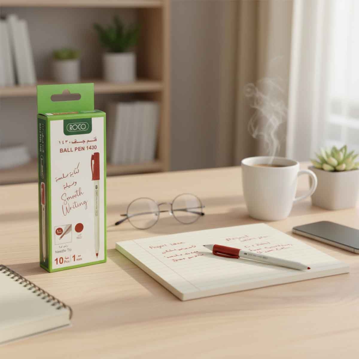 روكو أقلام حبر جاف أحمر 1ملم مجموعة 10 قطع 1430