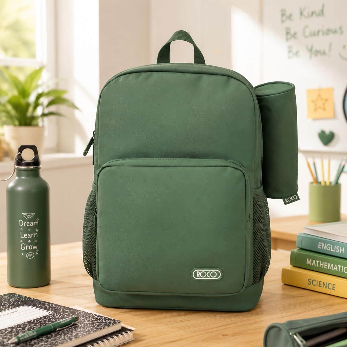 Roco 17" Olive Backpack with Pencil Case