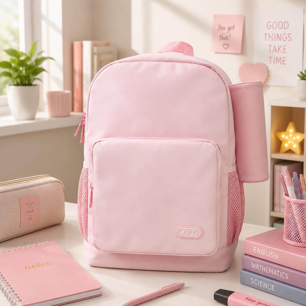 Roco 17" Peach Backpack with Pencil Case