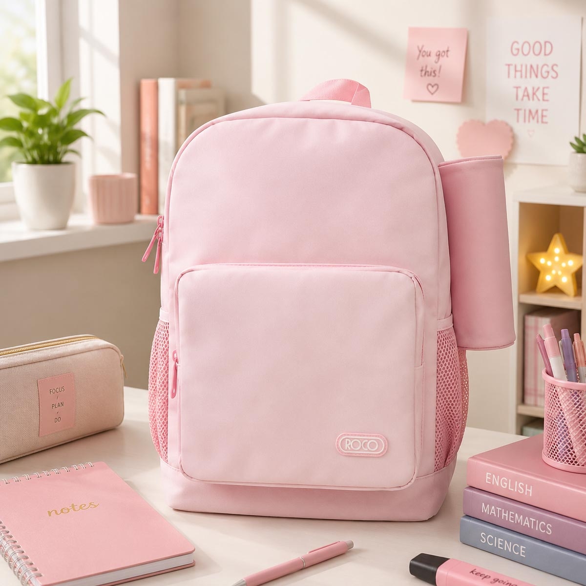 Roco 17" Peach Backpack with Pencil Case