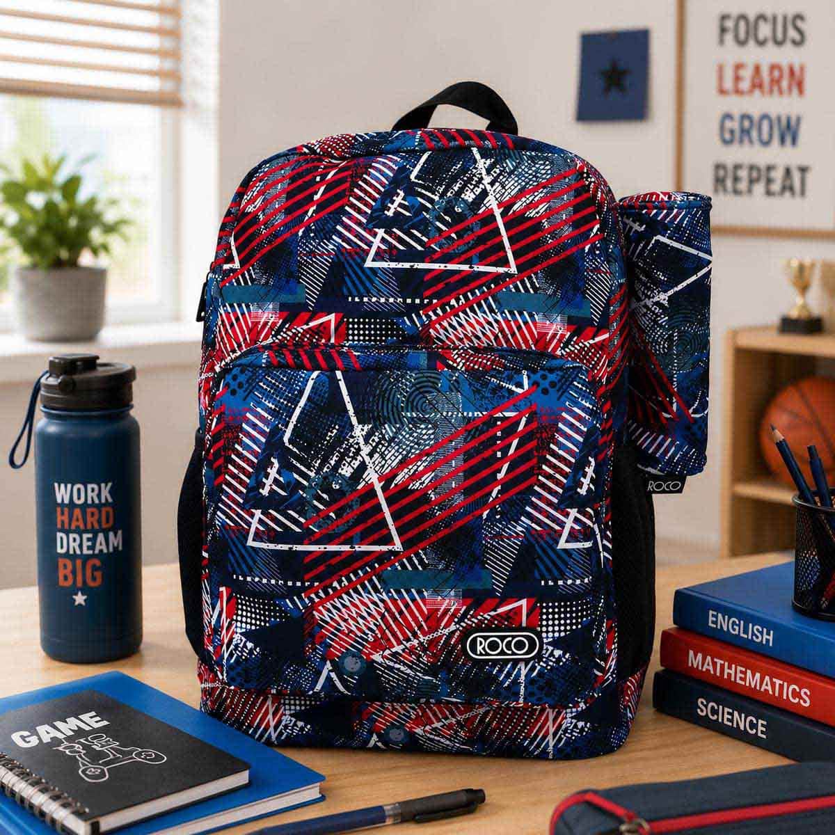Roco 18" Blue/Red Trolley Bag with Pencil Case