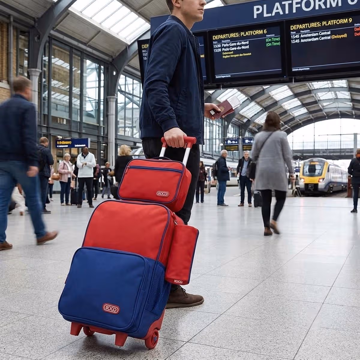 Roco 18" Maroon/Blue Trolley Bag with Pencil Case