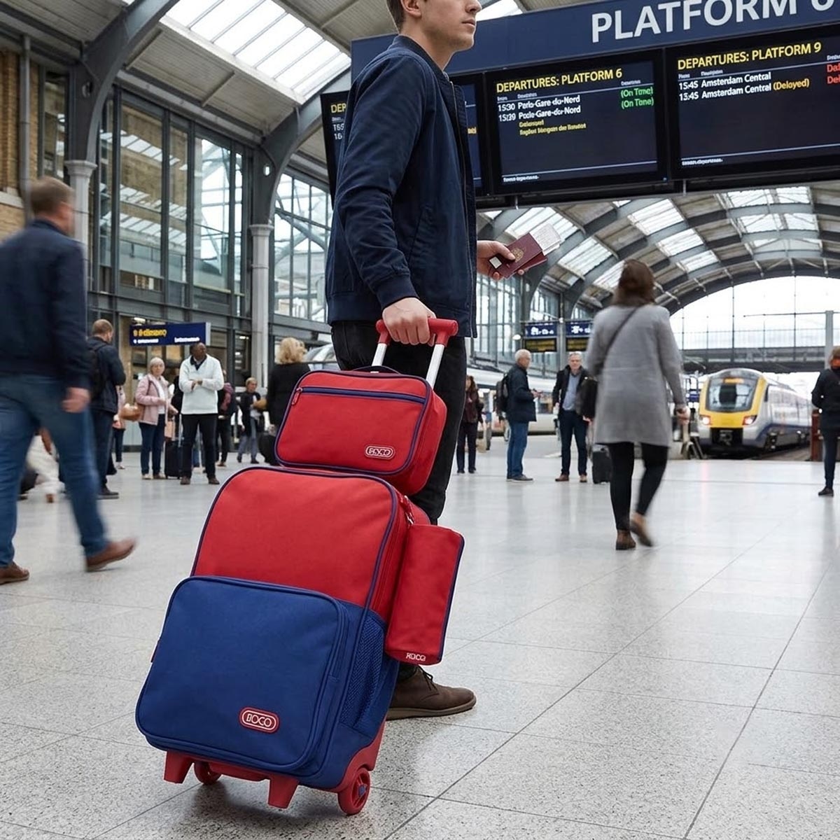 Roco 18" Maroon/Blue Trolley Bag with Pencil Case