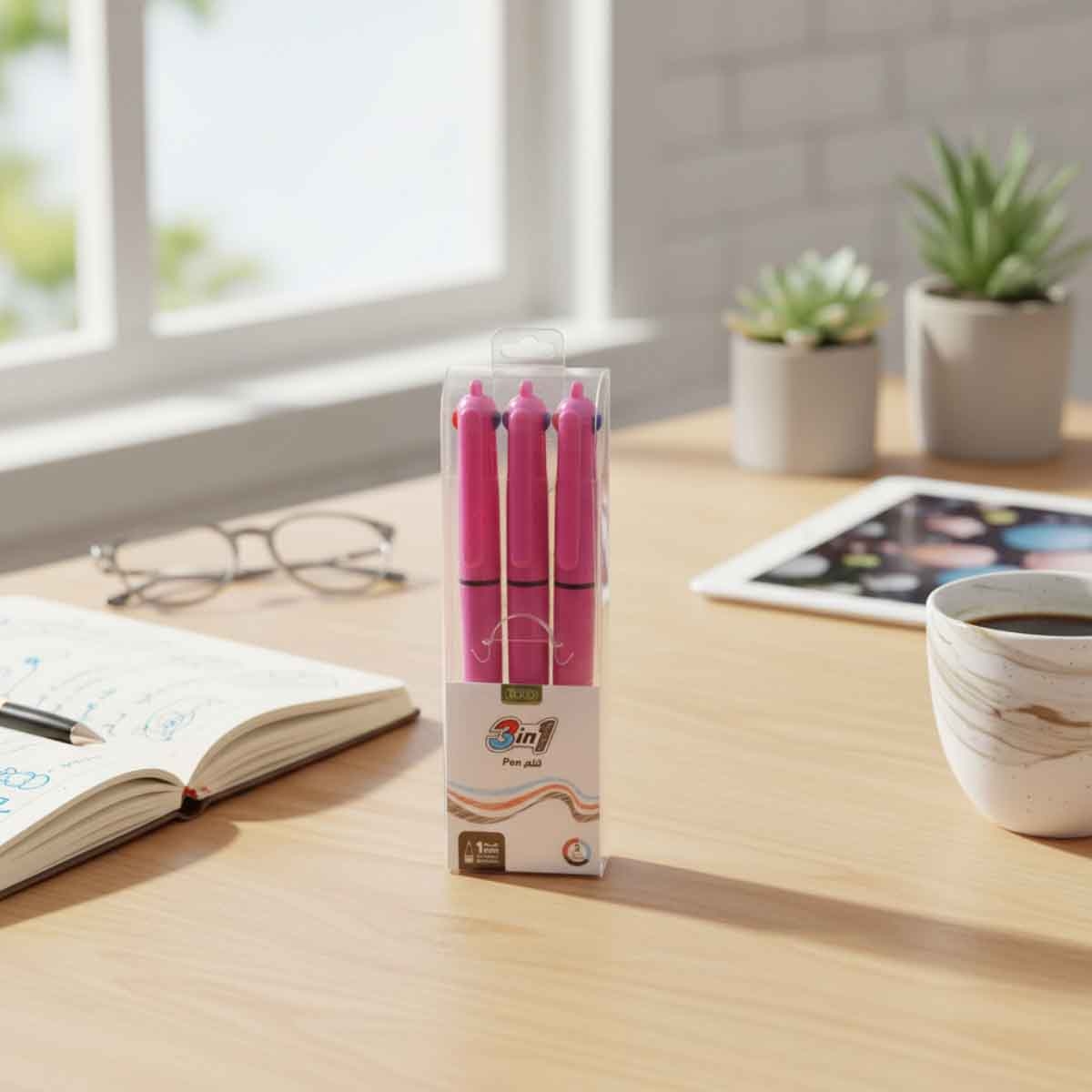 روكو أقلام حبر جاف متعددة الوظائف وردي 3 في 1 1ملم مجموعة 3 قطع