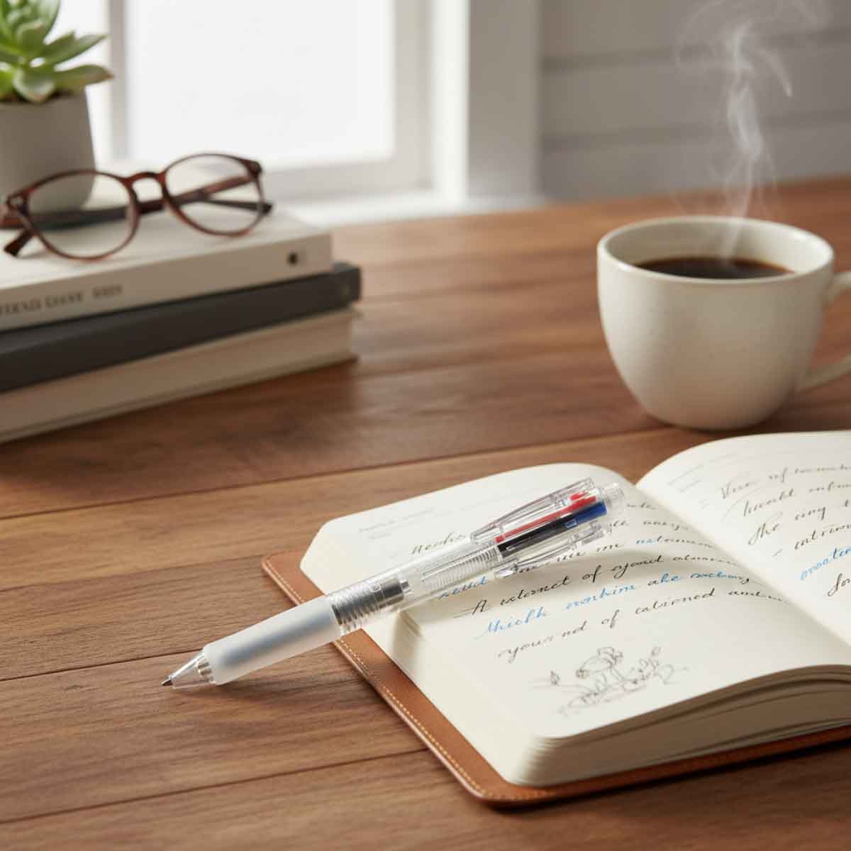 روكو أقلام حبر جاف متعددة الوظائف شفافة 4 في 1 1ملم مجموعة 2 قطعة