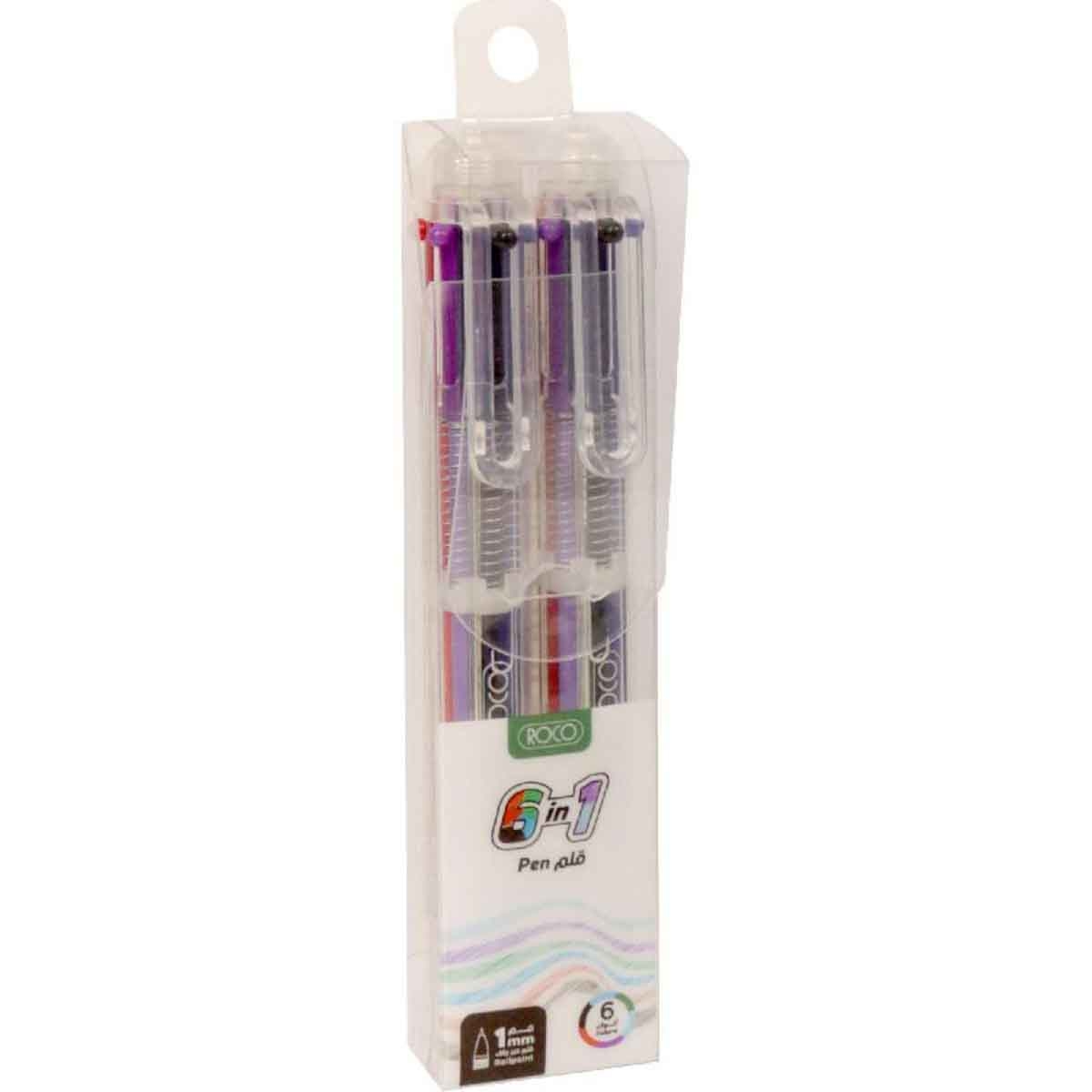 روكو أقلام حبر جاف متعددة الوظائف 6 في 1 ألوان متعددة 1ملم مجموعة 2 قطعة