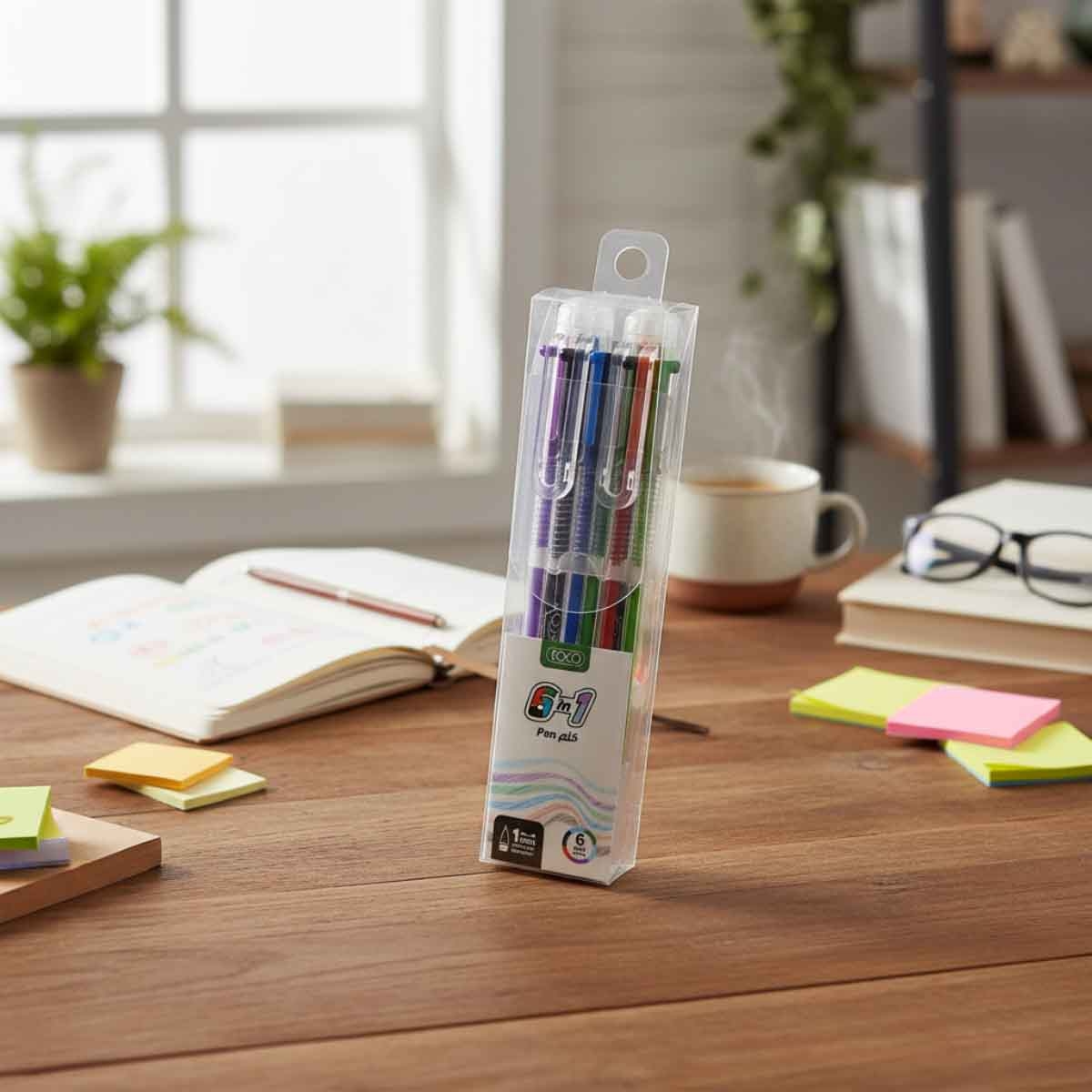 روكو أقلام حبر جاف متعددة الوظائف 6 في 1 ألوان متعددة 1ملم مجموعة 2 قطعة