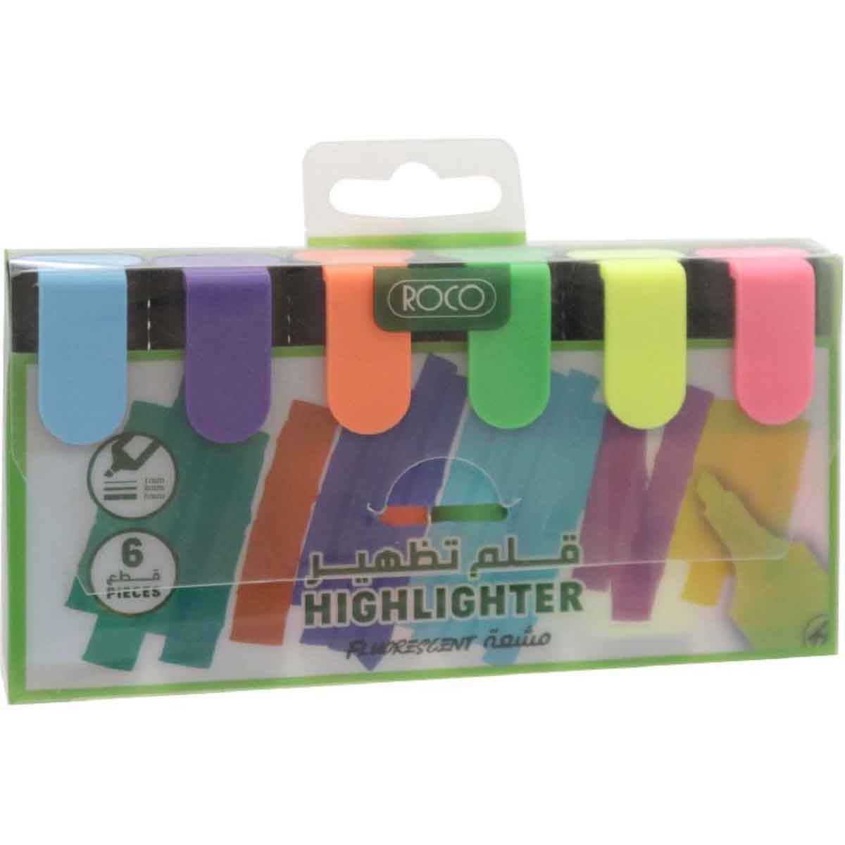 Roco 6-Piece 1.2-3mm Chisel Tip 70 Fluorescent Mini Highlighter Set