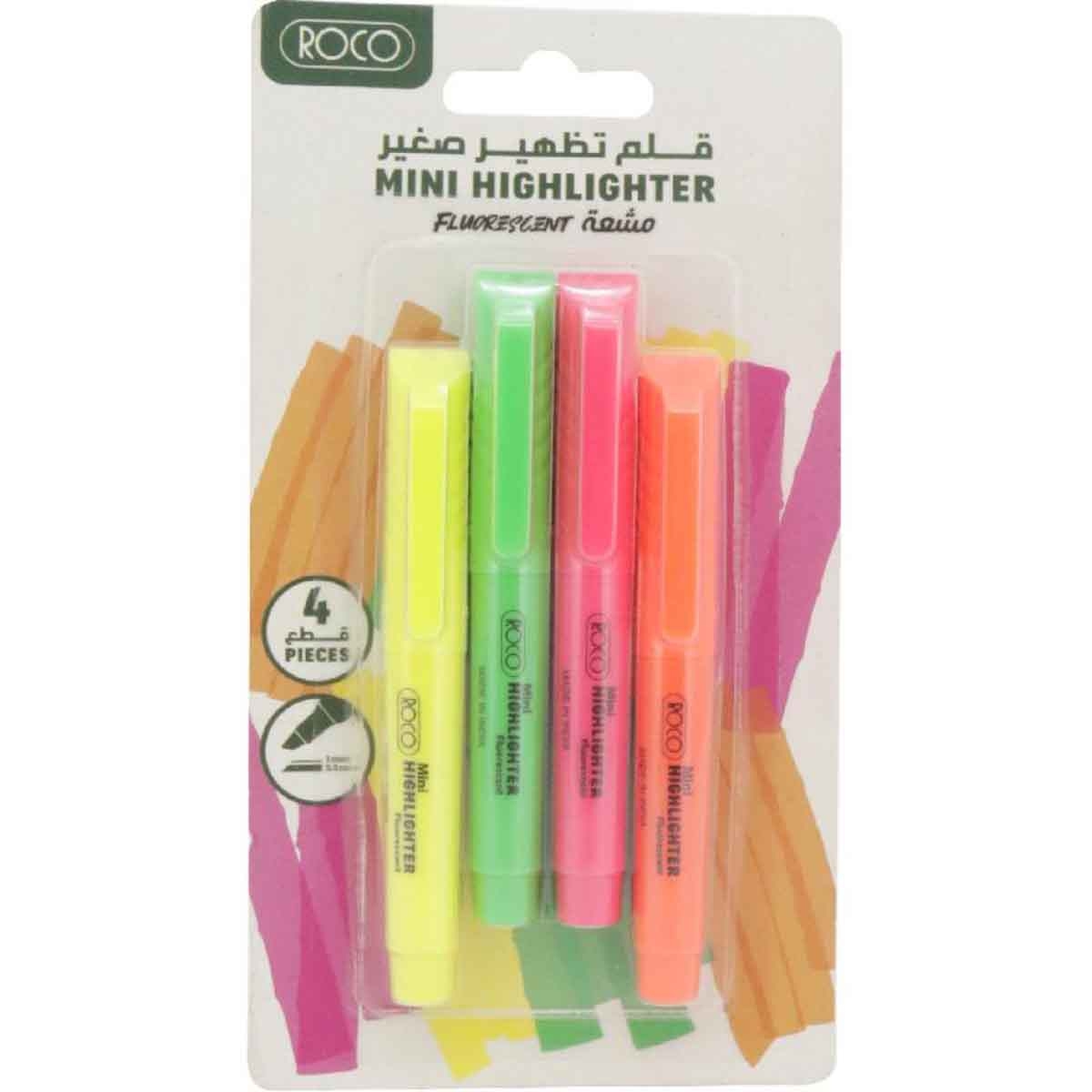 Roco 4-Piece 1-4mm Chisel Tip 90 Slim Assorted Color Highlighter Set