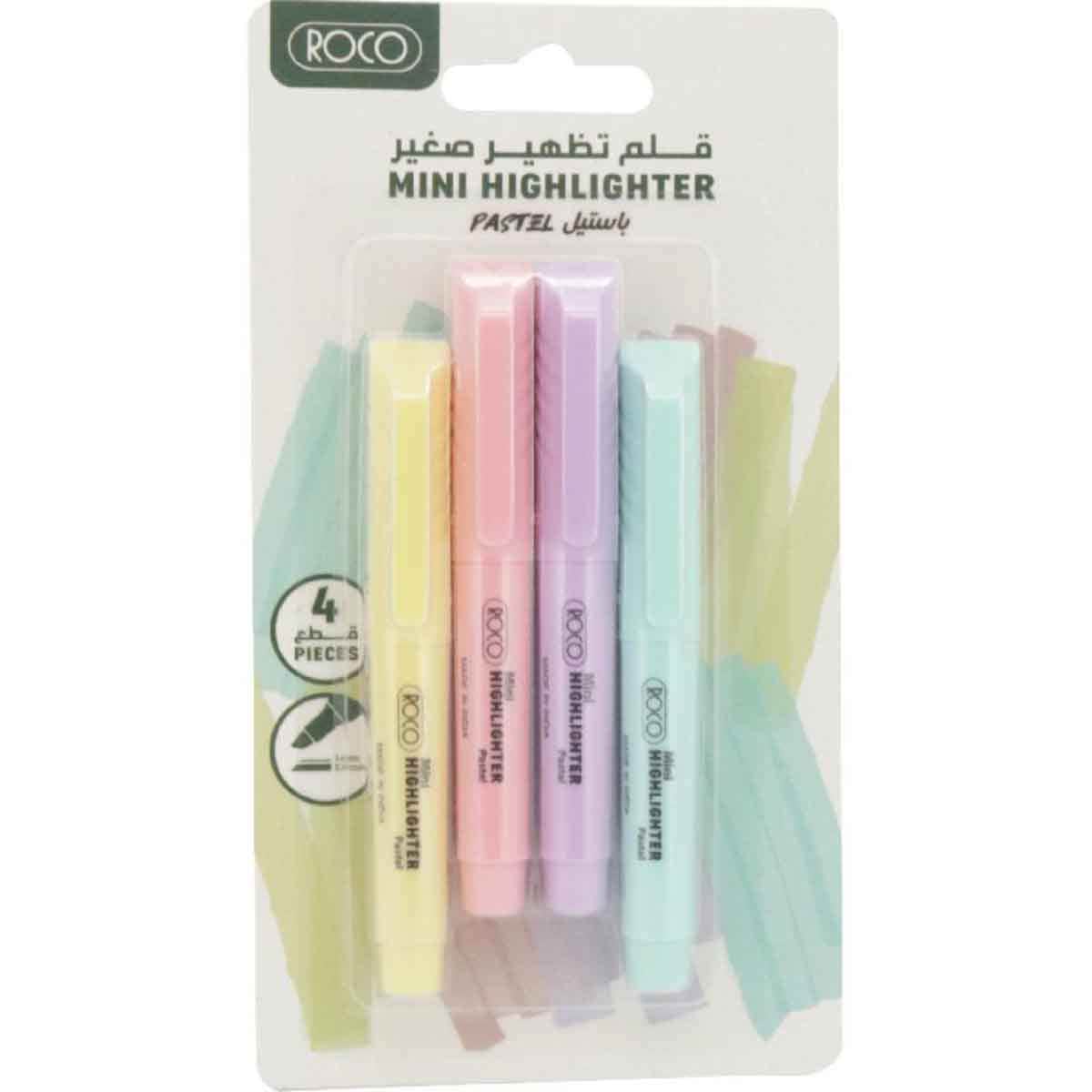 Roco 4-Piece 1-4mm Chisel Tip 90 Slim Assorted Color Pastel Highlighter Set