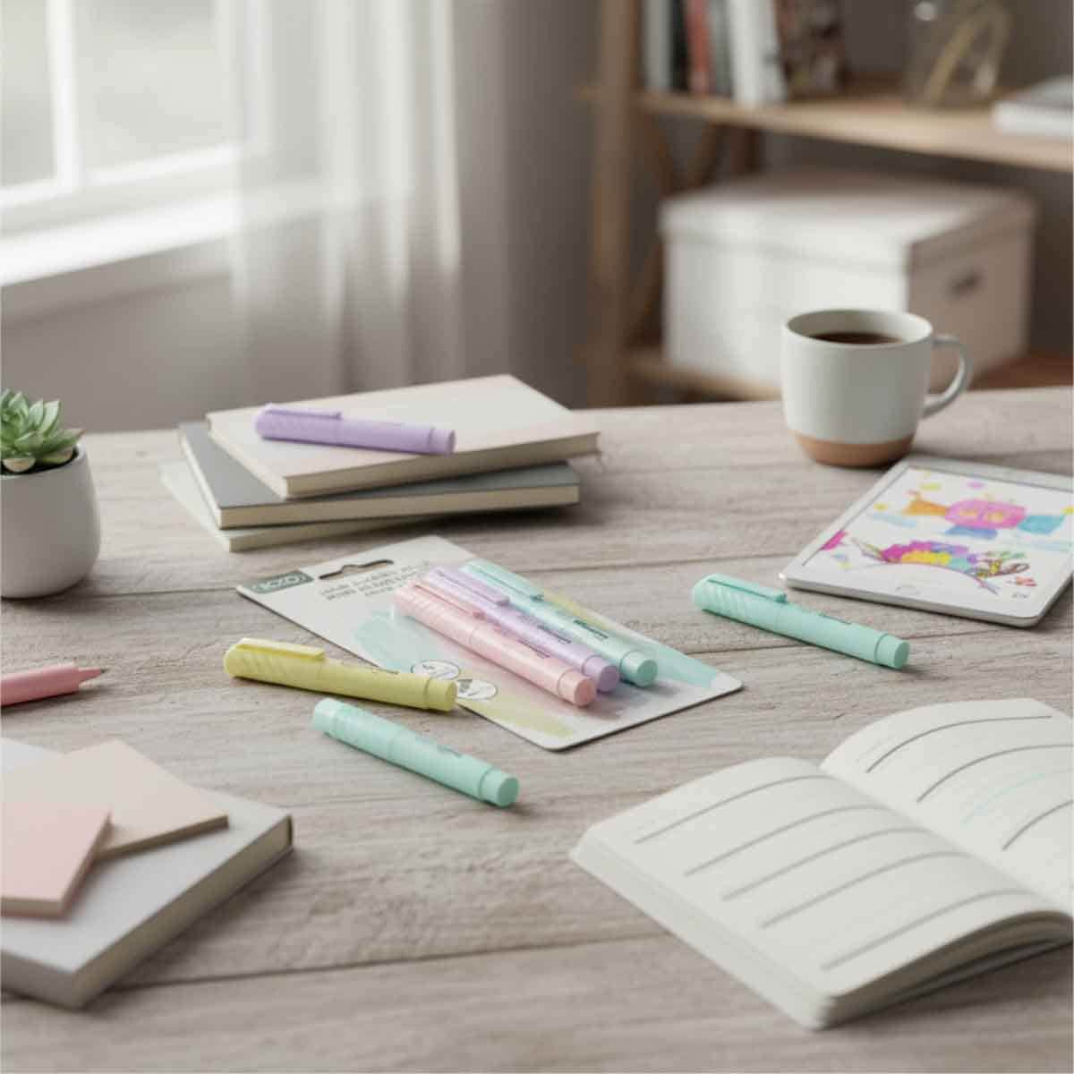 Roco 4-Piece 1-4mm Chisel Tip 90 Slim Assorted Color Pastel Highlighter Set