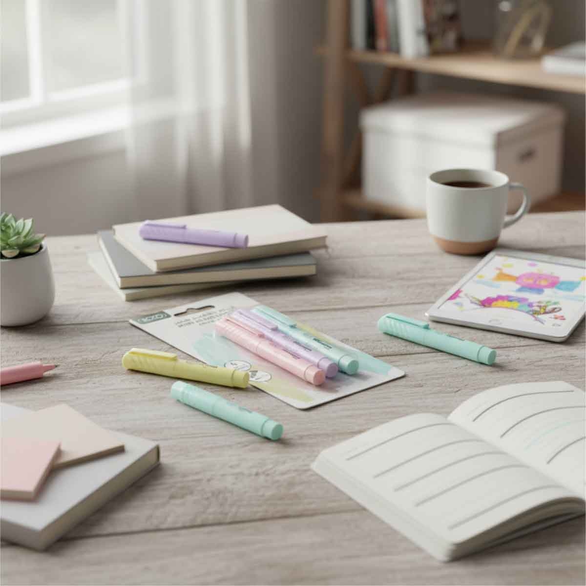 Roco 4-Piece 1-4mm Chisel Tip 90 Slim Assorted Color Pastel Highlighter Set