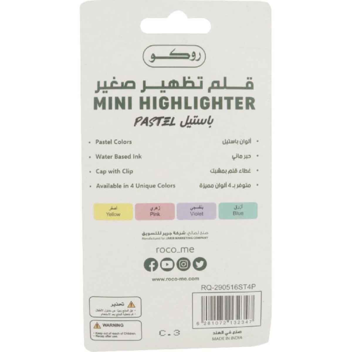 Roco 4-Piece 1-4mm Chisel Tip 90 Slim Assorted Color Pastel Highlighter Set