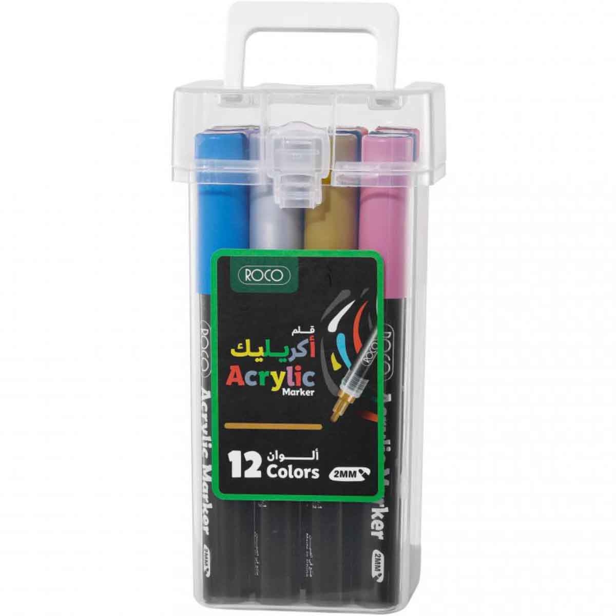 Roco 12-Piece Round Tip Graphic Art Assorted Acrylic Marker Set