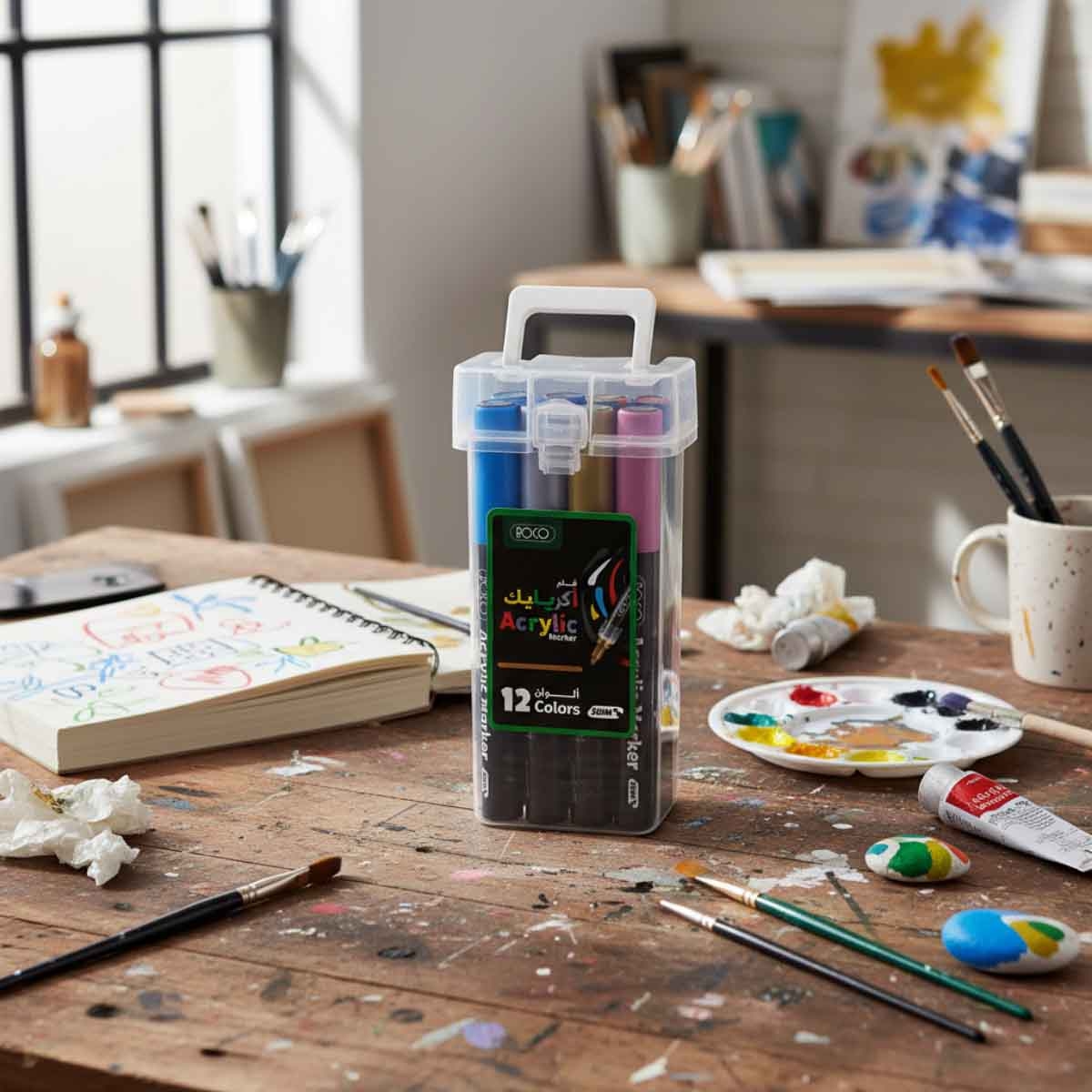 Roco 12-Piece Round Tip Graphic Art Assorted Acrylic Marker Set