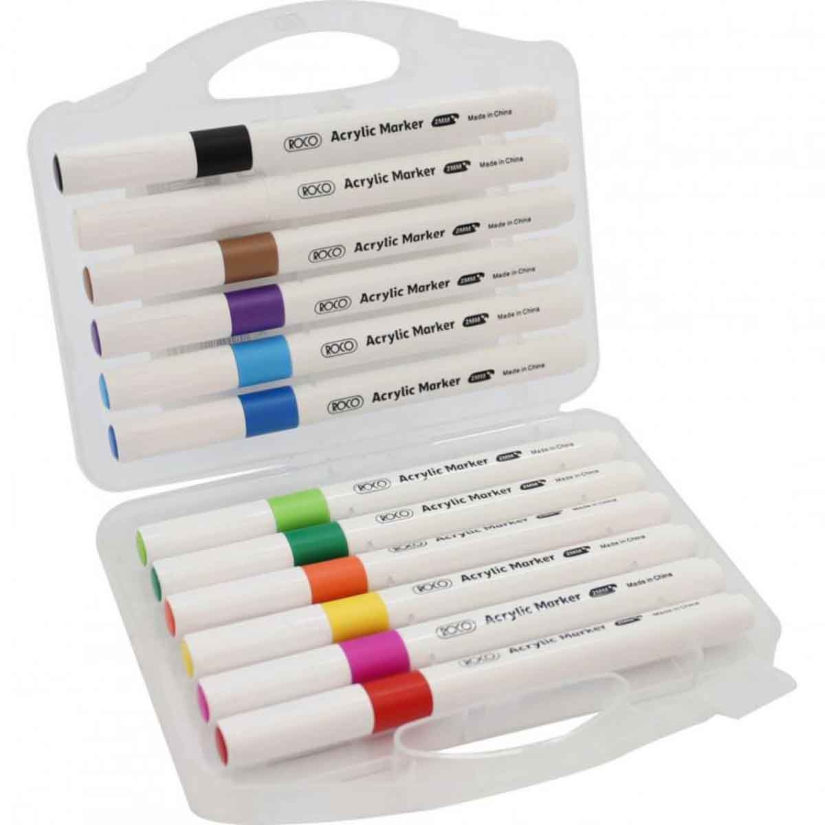 Roco 12-Piece Basic Color Acrylic Assorted Color Marker Set