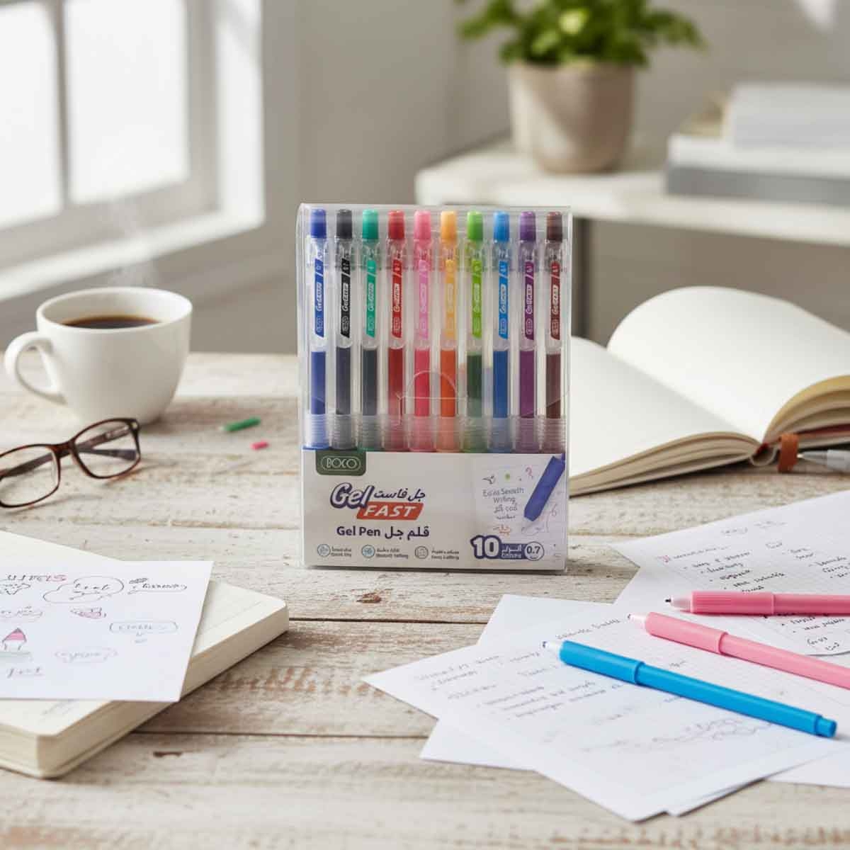 روكو أقلام حبر جاف سن معدني ألوان متعددة 0.7ملم مجموعة 10 قطع