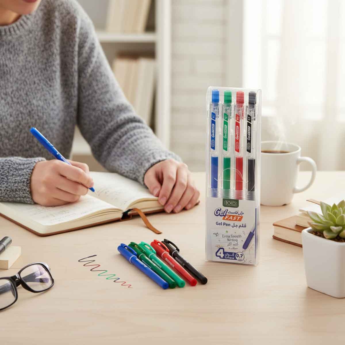 روكو أقلام حبر جاف سن معدني 0.7ملم ألوان متعددة مجموعة 4 قطع