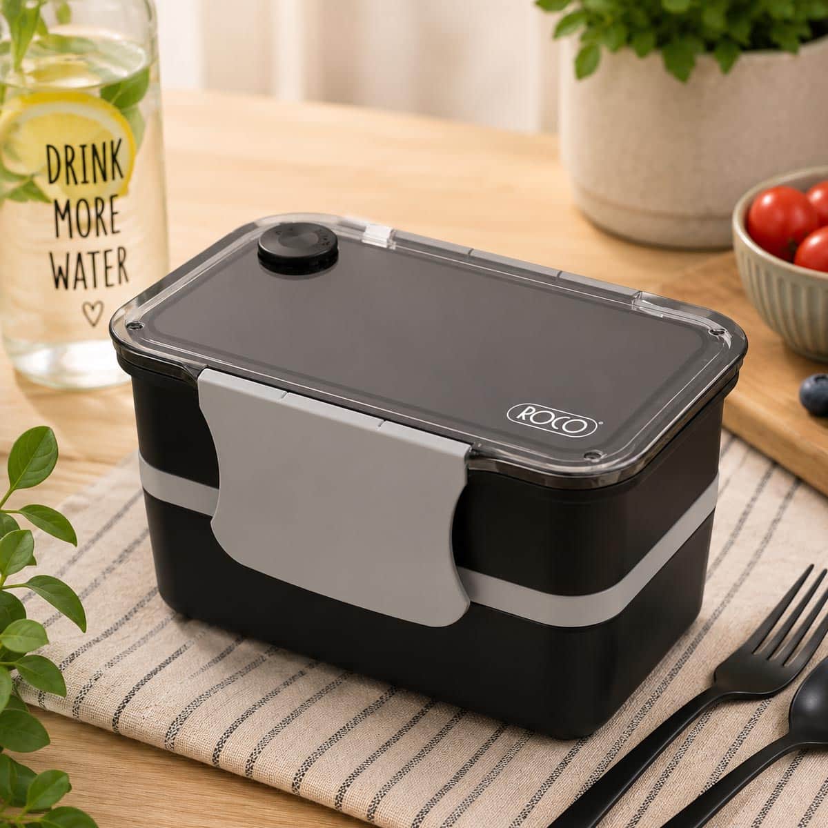 Roco Black Double-Decker Lunch Box