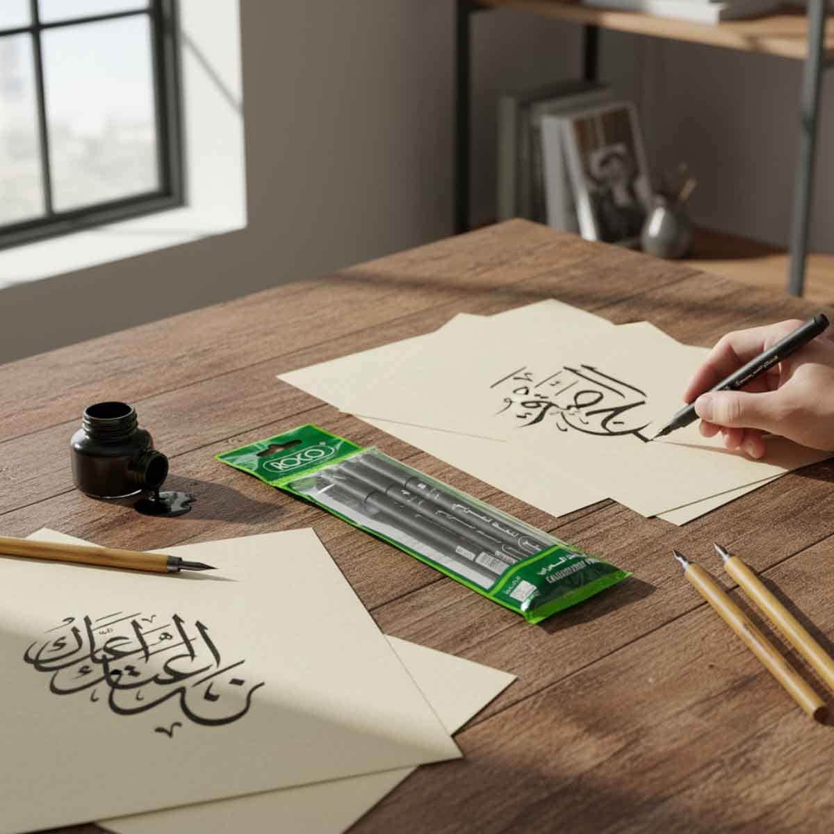 روكو مجموعة أقلام خط عربي سن مشطوف أسود
