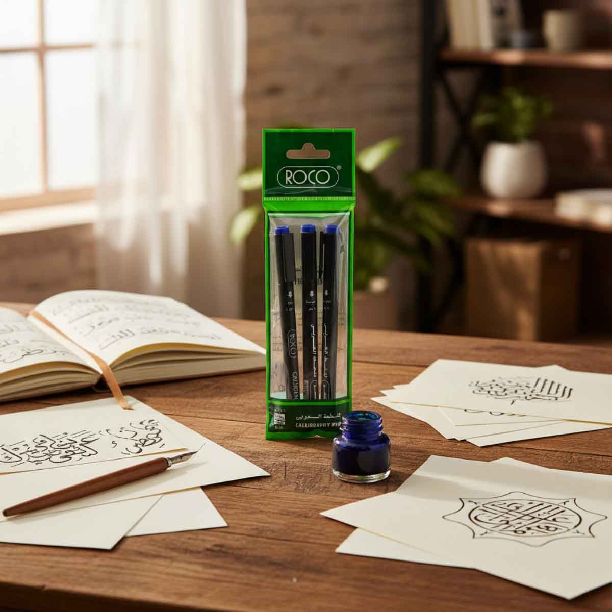 روكو مجموعة أقلام خط عربي سن مشطوف أزرق