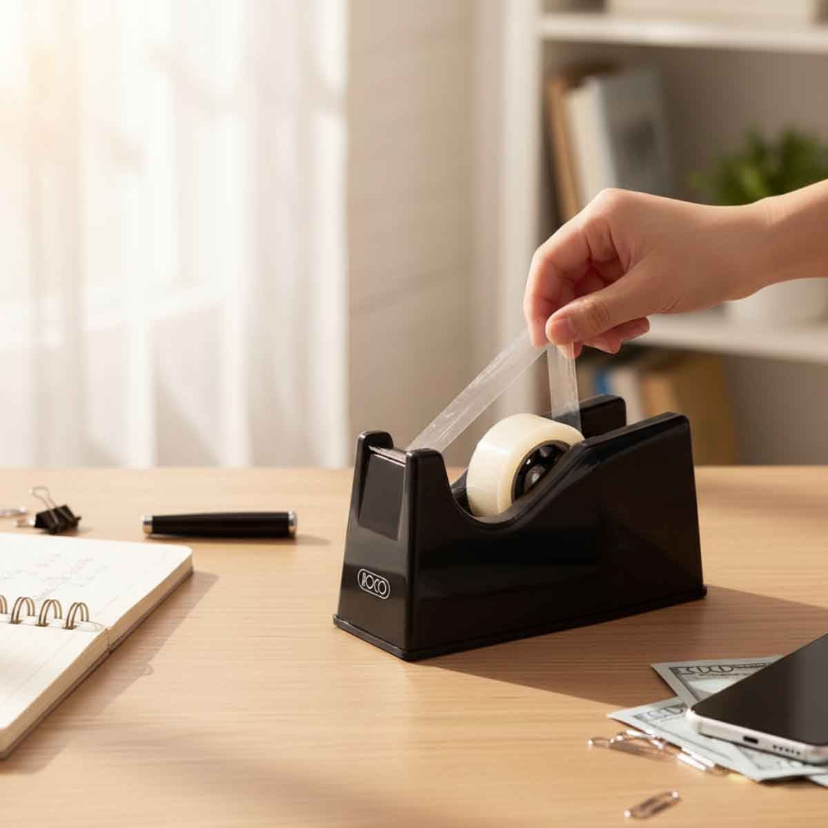 روكو موزع شريط لاصق مكتبي أسود 3 انش