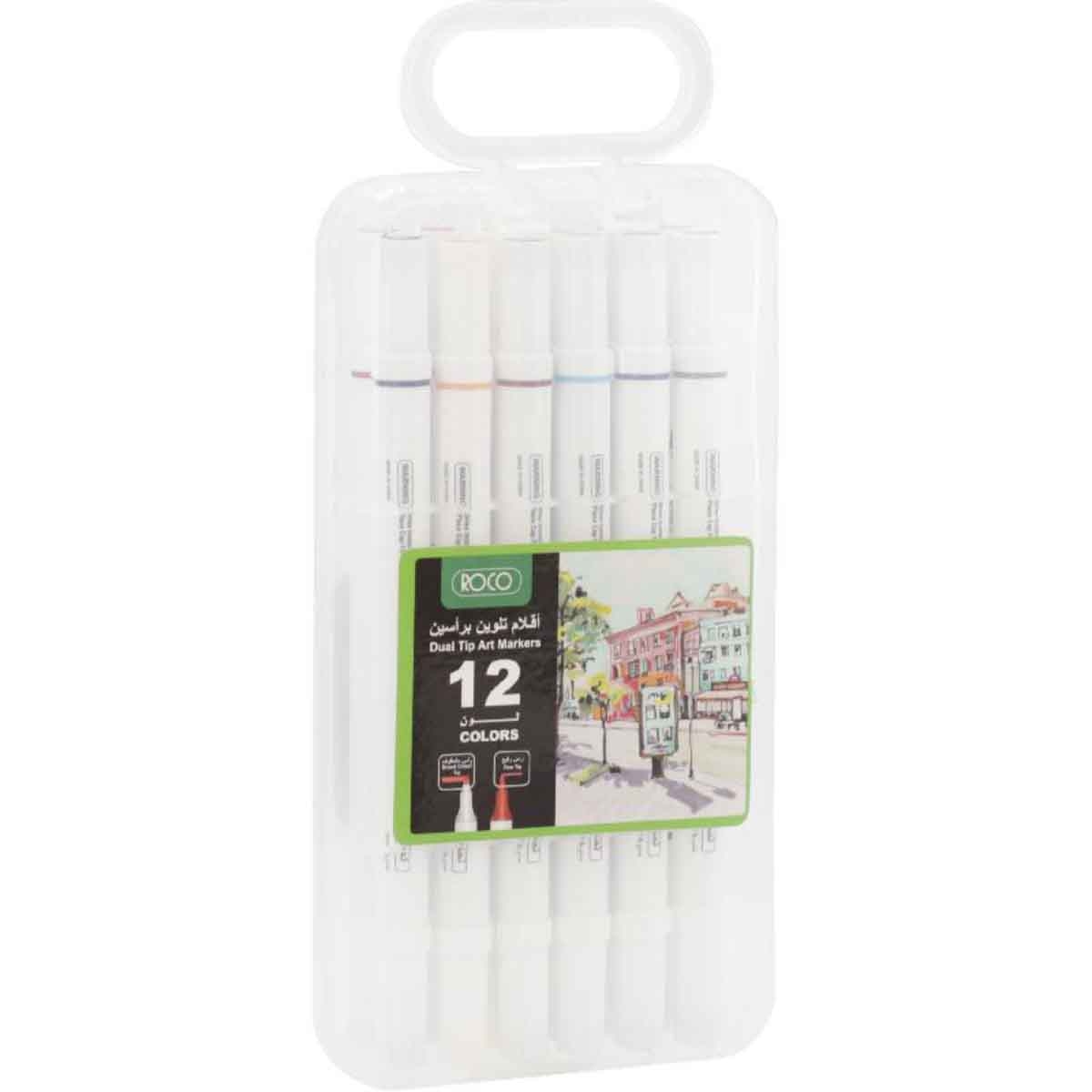 Roco 12-Piece Twin Tip Graphic Art Assorted Draw Marker Set