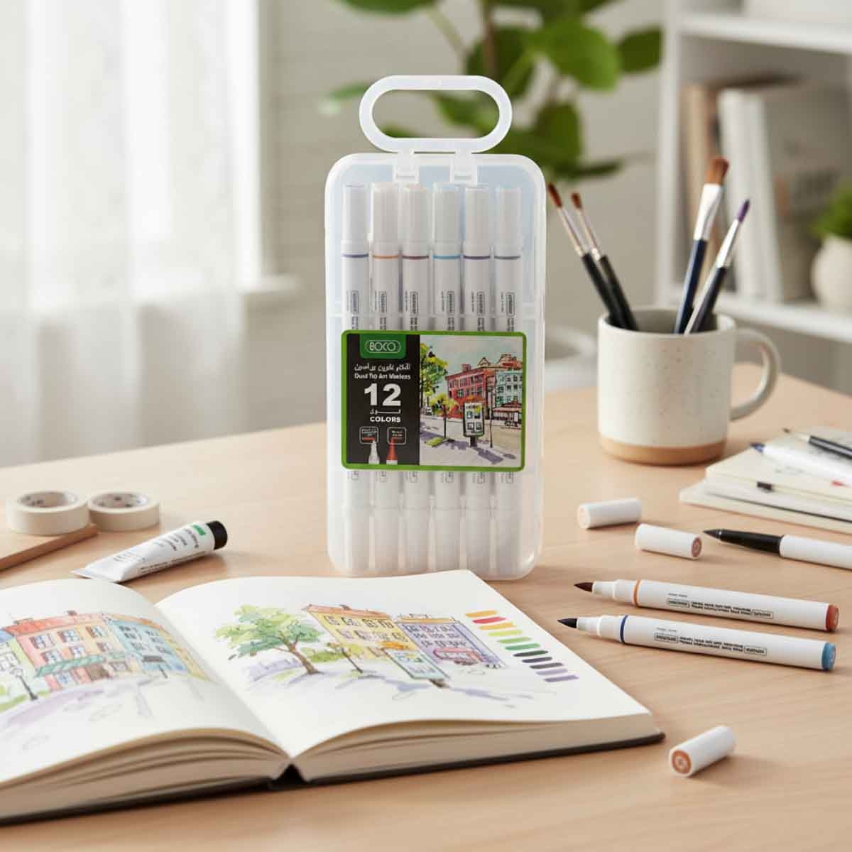 Roco 12-Piece Twin Tip Graphic Art Assorted Draw Marker Set