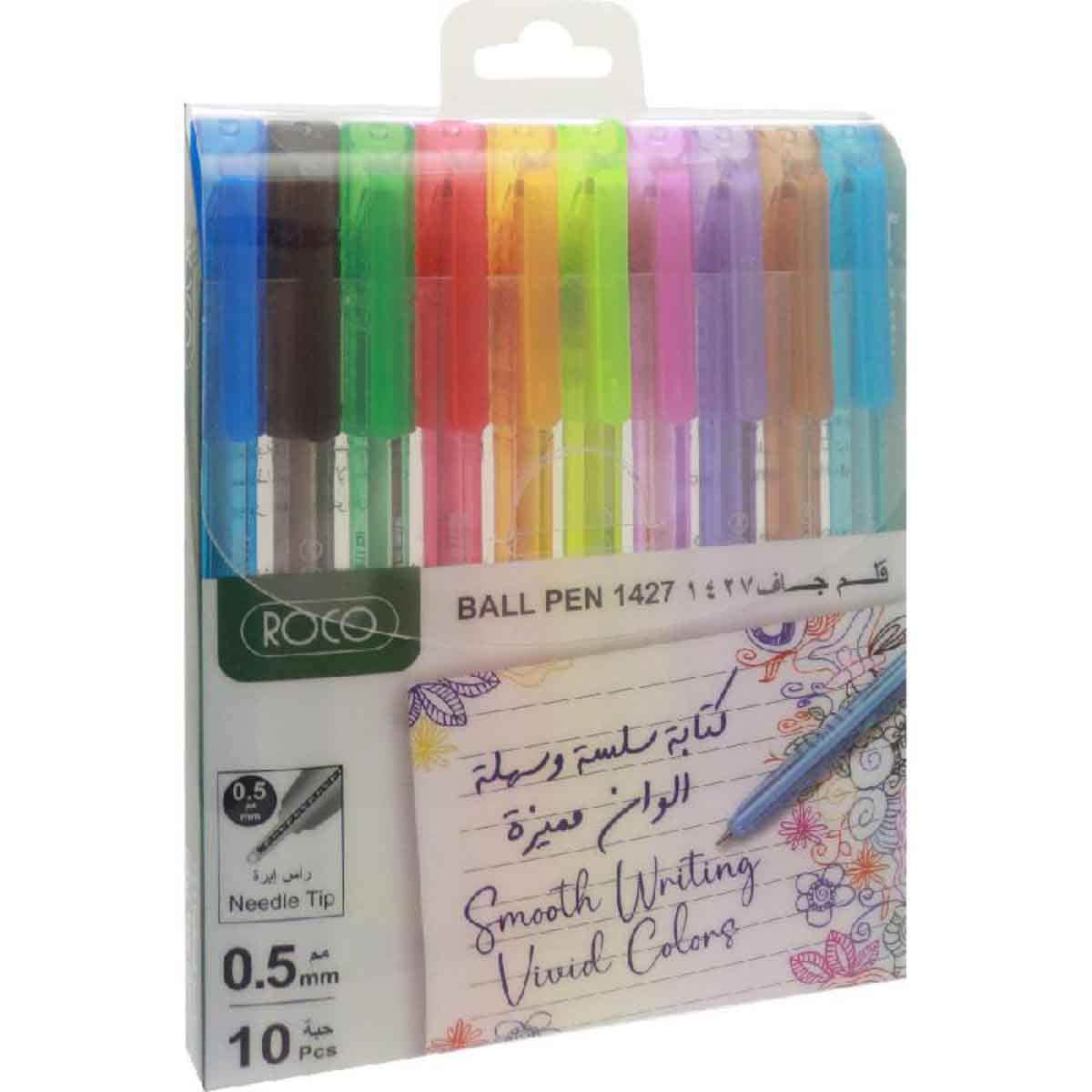 Roco 10-Piece 0.5mm Assorted Dry Ink Ballpoint Pen Set
