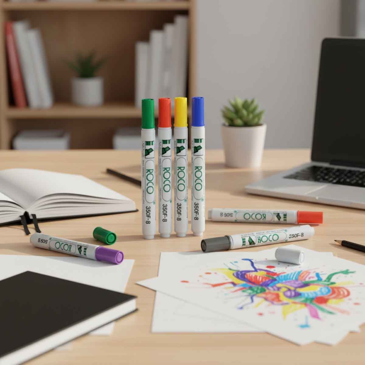 Roco 8-Piece 1-4mm Chisel Tip F350 Permanent Marker Set