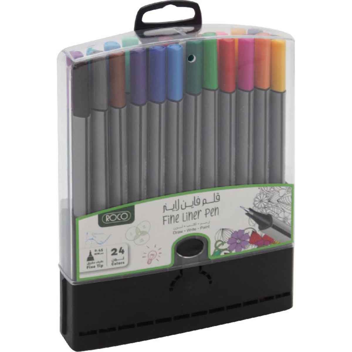 روكو أقلام فينلاينر حبر متعدد الألوان سن دقيق 0.45 ملم مجموعة 24 قطعة
