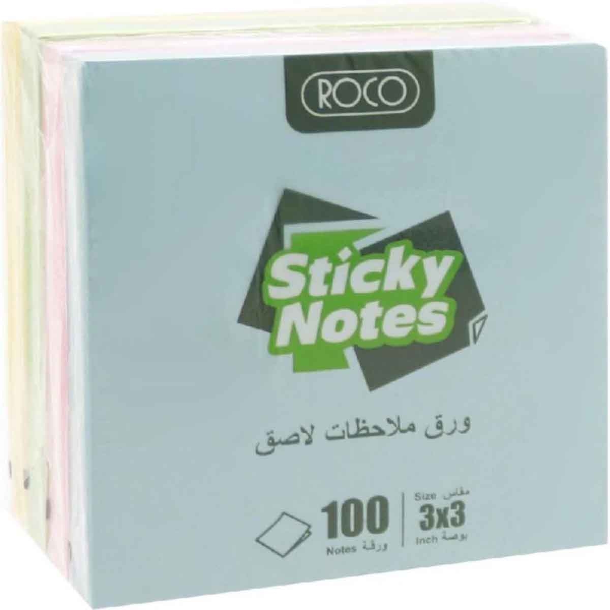 Roco Pastel 100-Piece 3" x 3" Full Adhesive Assorted Self Stick Notes Pack