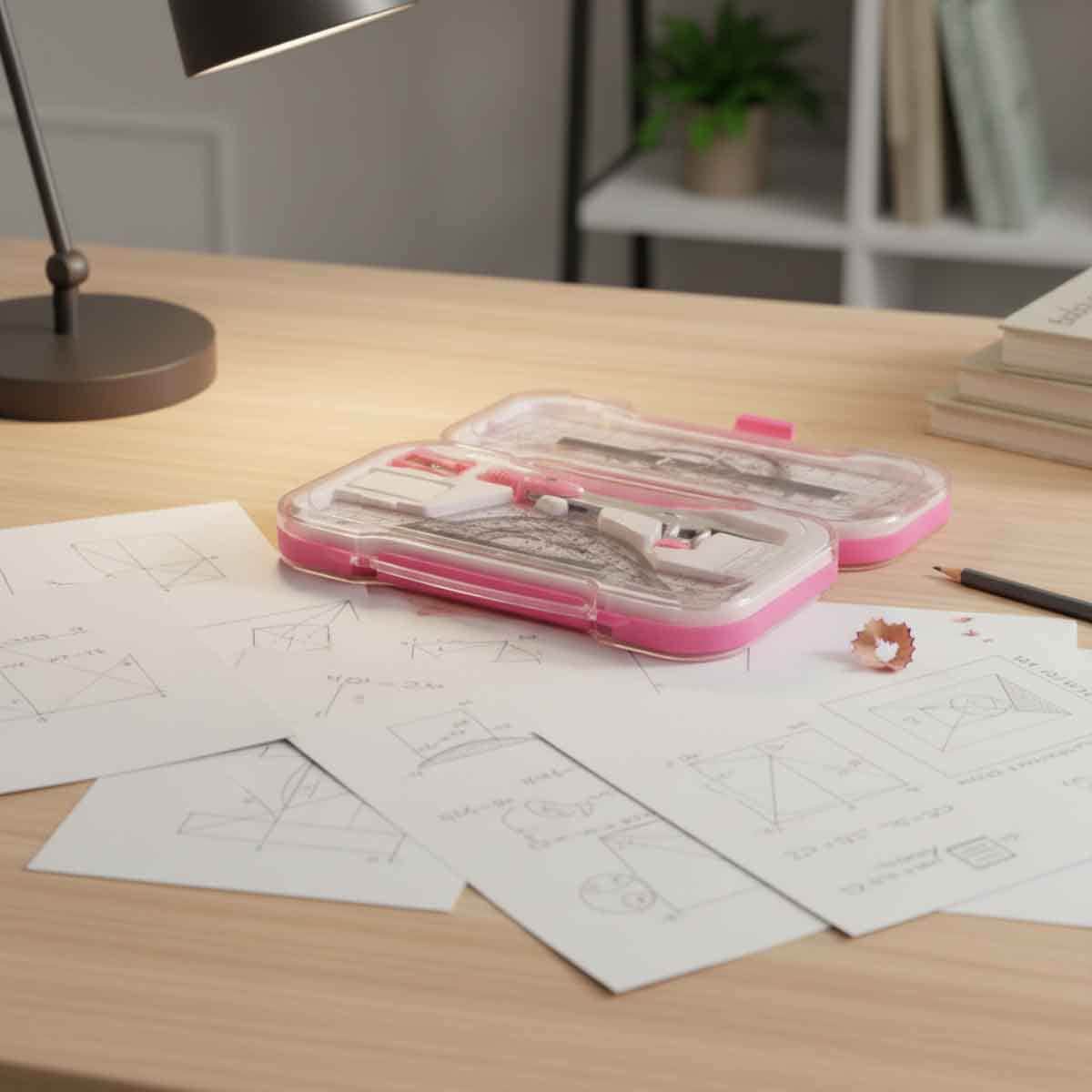 Roco Pink 8-Piece Mathematical Plastic Geometry Set