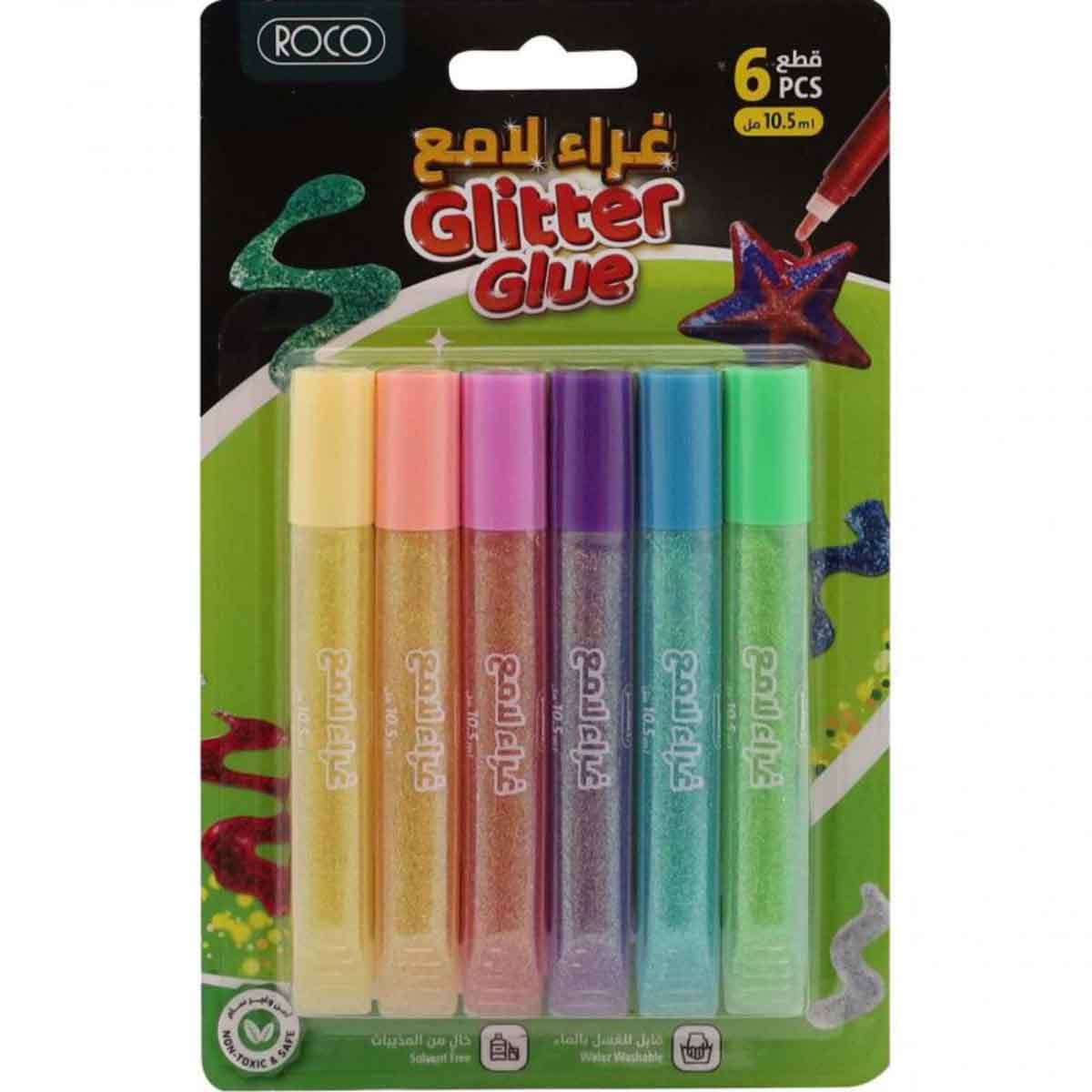 Roco 6-Piece 10.5ml Tube Assorted Glitter Glue Set
