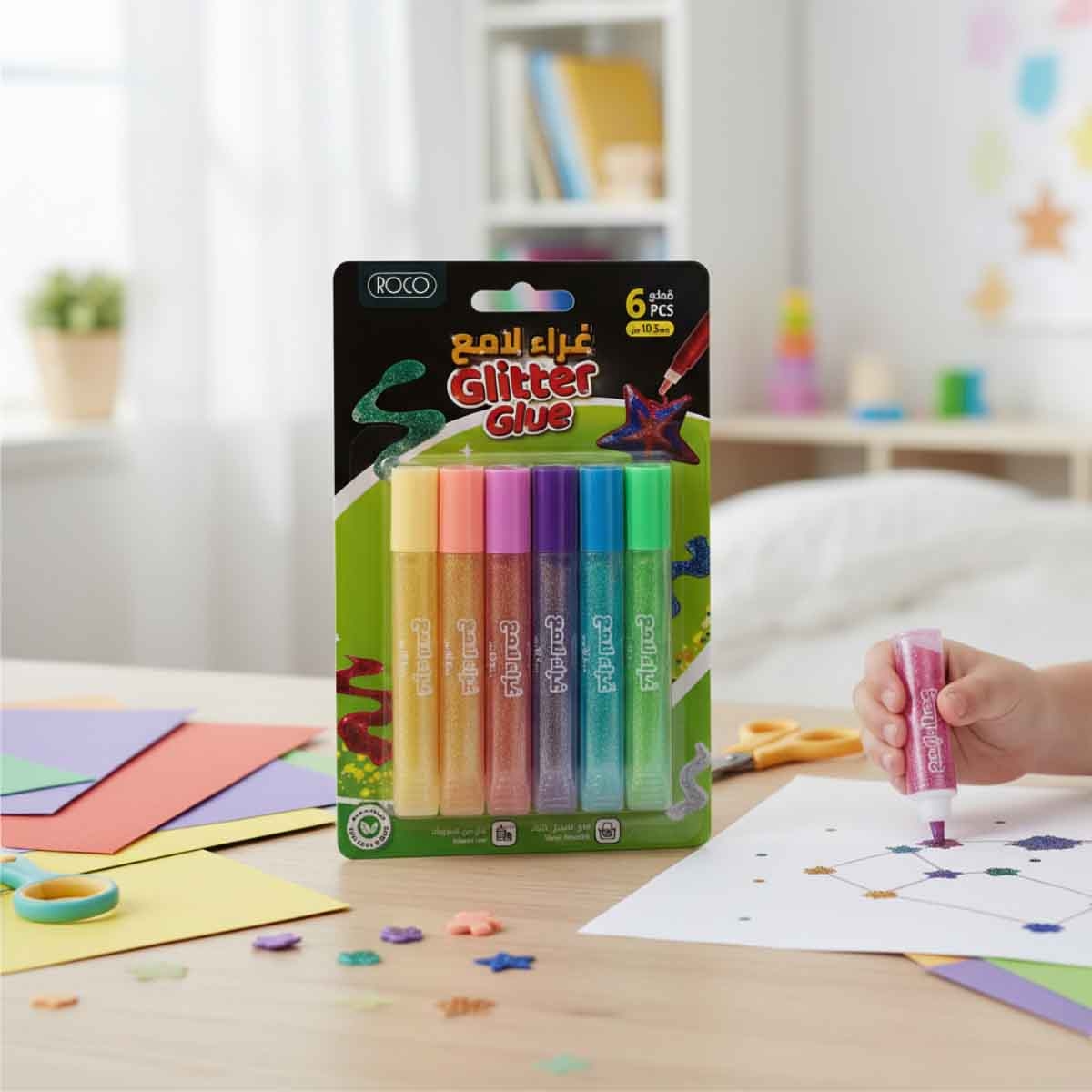 Roco 6-Piece 10.5ml Tube Assorted Glitter Glue Set