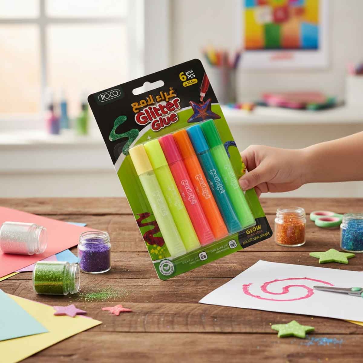 روكو مجموعة غراء جليتر متوهج أنابيب 10.5مل ألوان متعددة 6 قطع