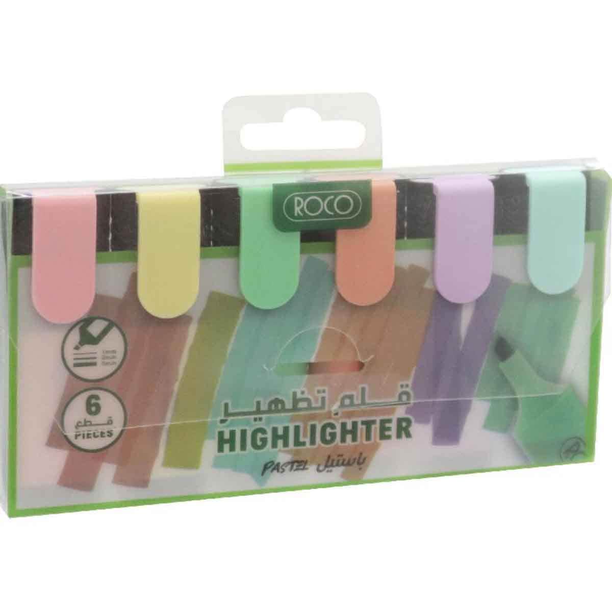 Roco 6-Piece 1.2-3mm Chisel Tip Assorted Pastel Color Highlighter Set