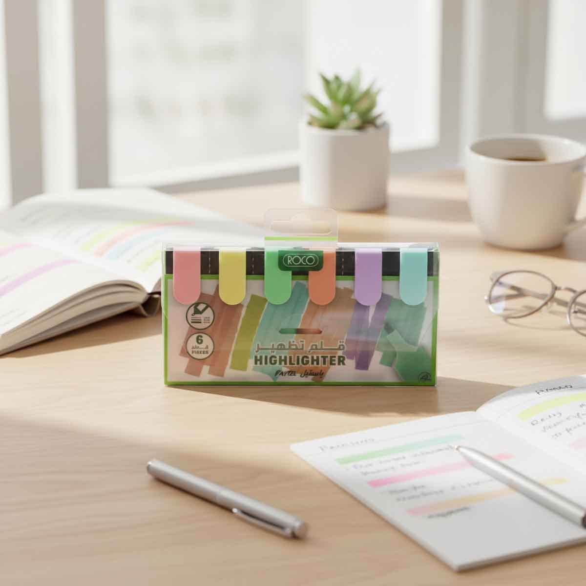 Roco 6-Piece 1.2-3mm Chisel Tip Assorted Pastel Color Highlighter Set