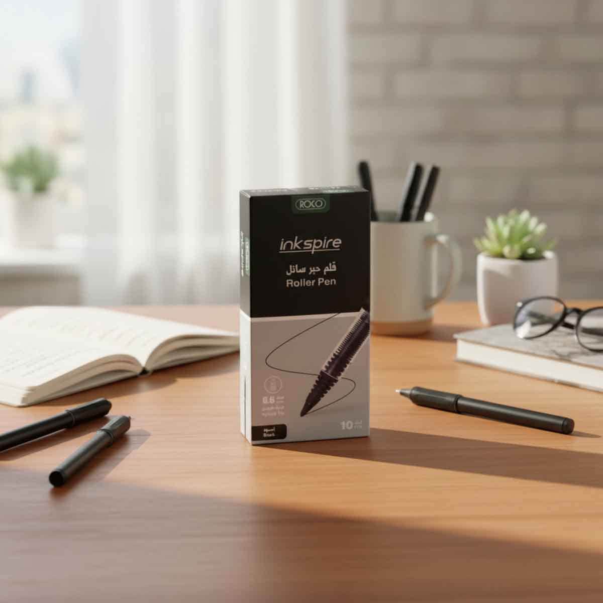 Roco Black 10-Piece 0.6mm Cone Tip Inkspire Rollerball Pen Set