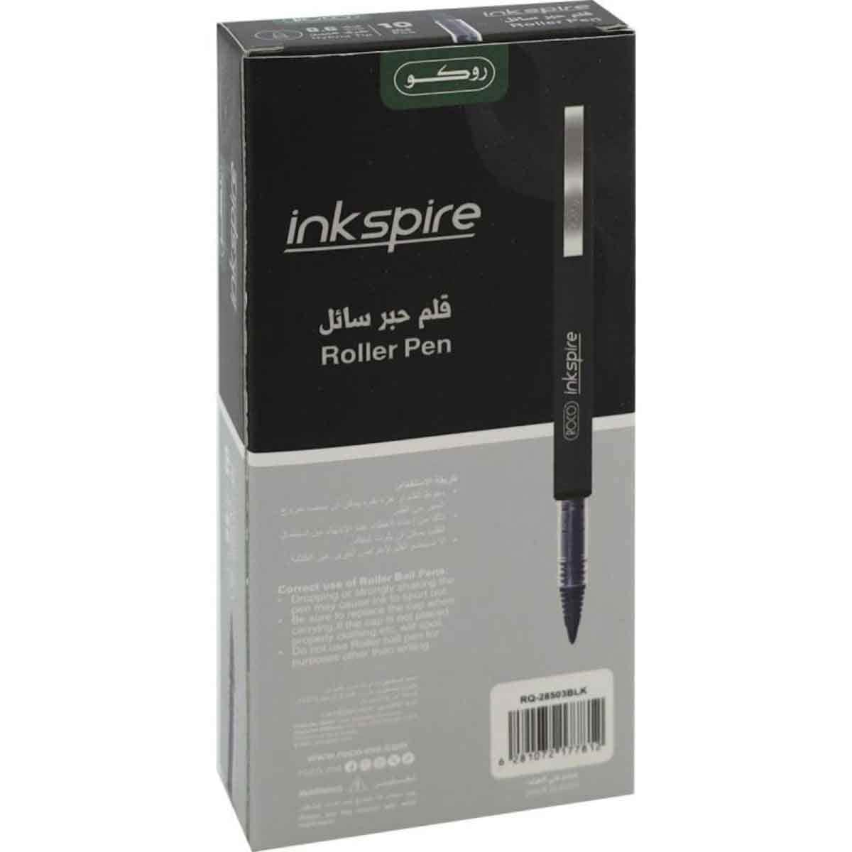 Roco Black 10-Piece 0.6mm Cone Tip Inkspire Rollerball Pen Set