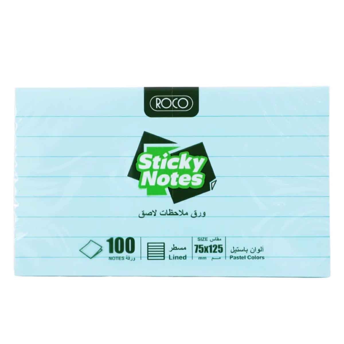 Roco Blue 100-Piece 3" x 4.9" Lined Self Stick Notes Pack
