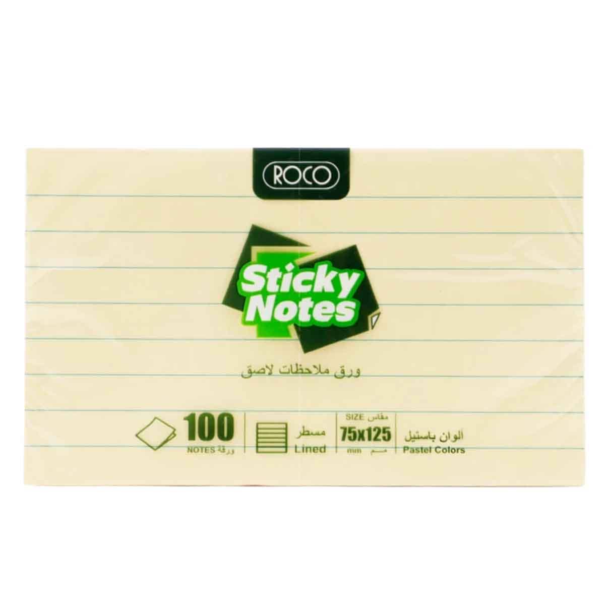 Roco Yellow 100-Piece 3" x 4.9" Lined Self Stick Notes Pack