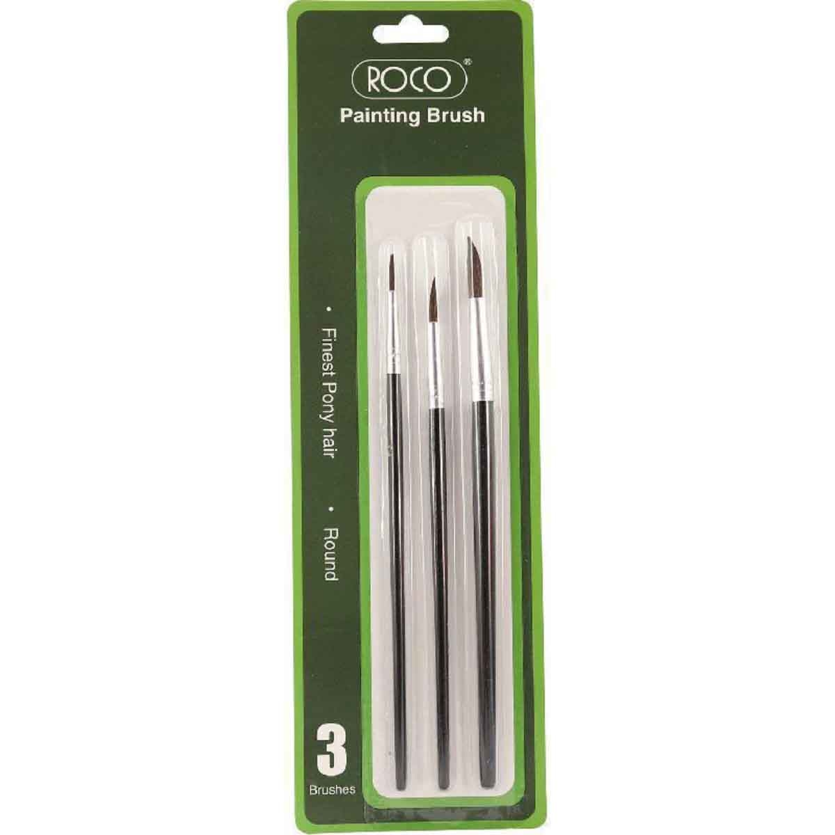 Roco 3-Piece Round Long Handle Goat Hair Watercolor Artist Brush Set