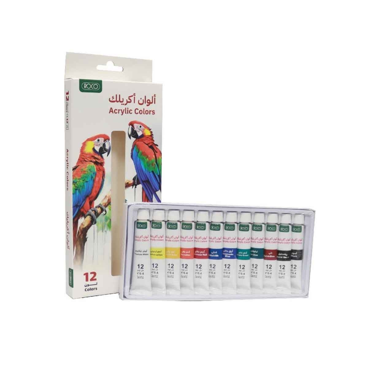 Roco 12-Piece 12ml Assorted Acrylic Color Paint Set