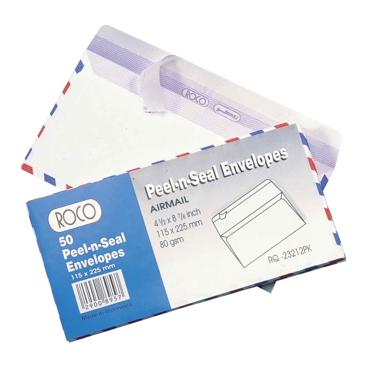 Roco White 8.85" x 4.52" Peel-n-Seal Paper Adhesive Airmail Envelopes