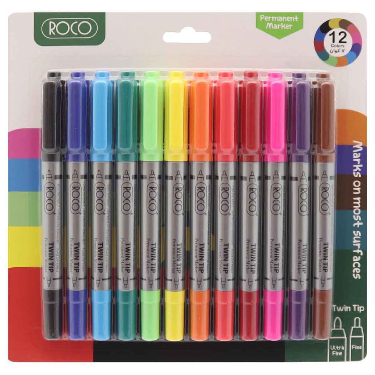 Roco 12-Piece Double Point Assorted Color Permanent Marker Set