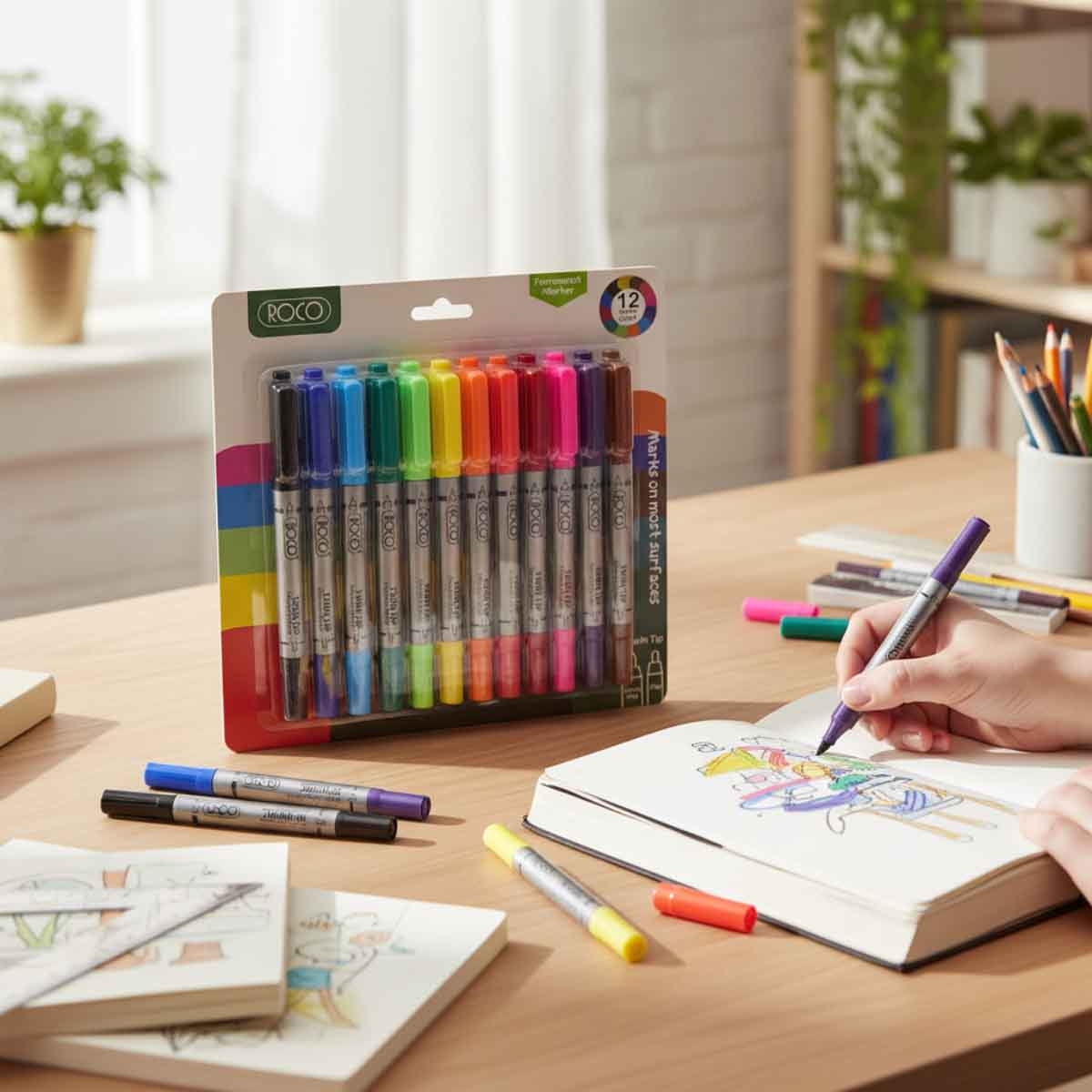 Roco 12-Piece Double Point Assorted Color Permanent Marker Set